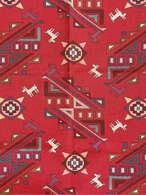 Vintage Southwest Tapestry Upholstery Fabric Sample Red Cotton/Poly 52x26